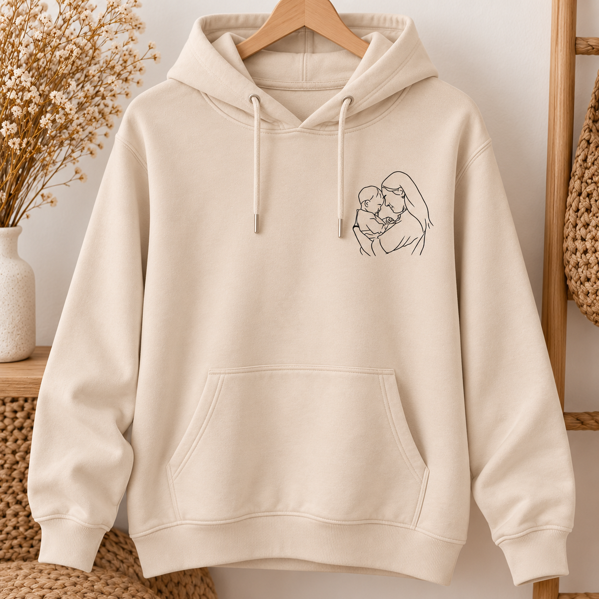 Sweat à Capuche Femme Personnalisé avec Photo – Portrait en Line Art – Hoodie Personnalisable – Cadeau Unique