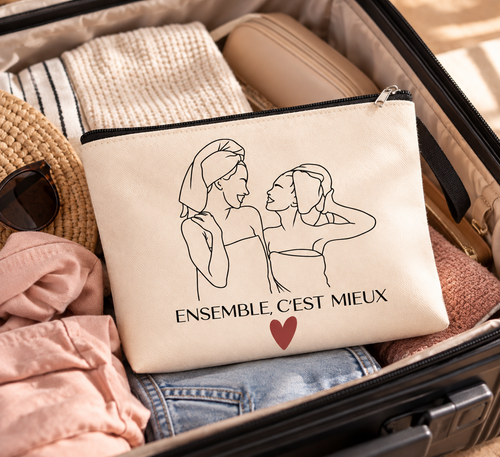 Pochette Personnalisée Photo – Trousse à Maquillage en Line Art – Pochette Personnalisable – Cadeau Original