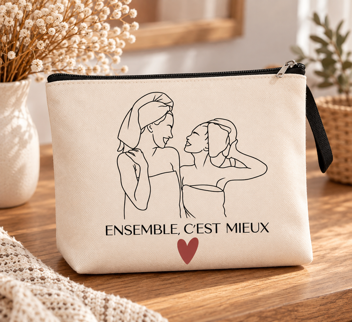 Pochette Personnalisée Photo – Trousse à Maquillage en Line Art – Pochette Personnalisable – Cadeau Original