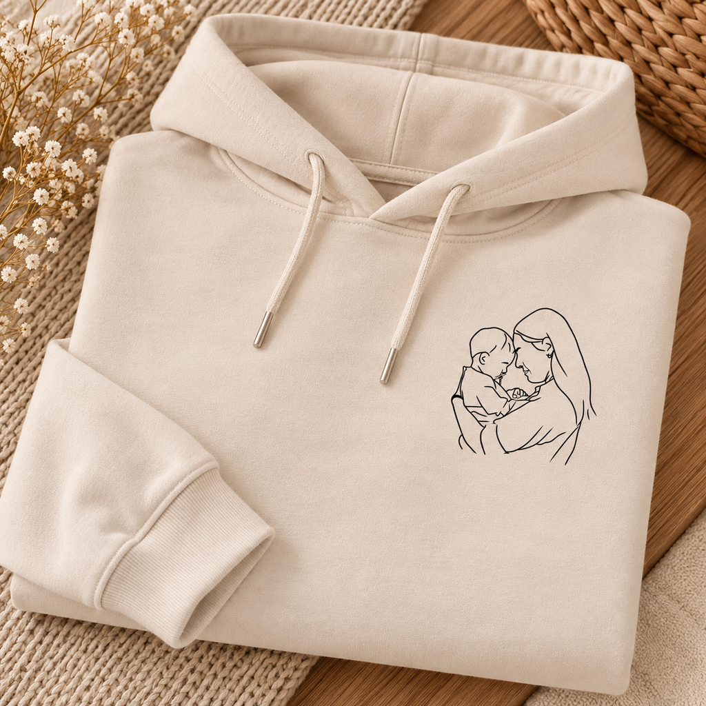 Sweat à Capuche Femme Personnalisé avec Photo – Portrait en Line Art – Hoodie Personnalisable – Cadeau Unique