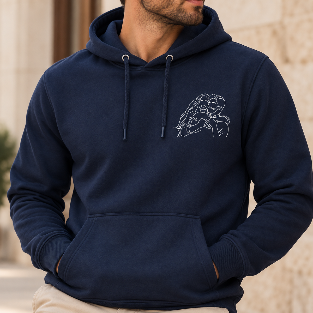 Sweat à Capuche Homme Personnalisé avec Photo – Portrait en Line Art – Hoodie Personnalisé – Cadeau Unique