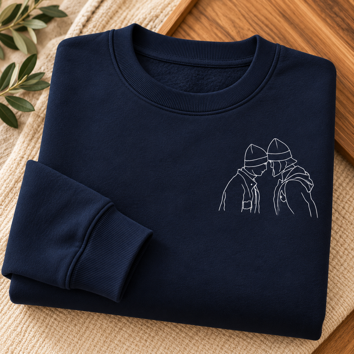 Sweat Homme Personnalisé avec Photo – Portrait en Line Art – Sweat Sans Capuche Personnalisable – Cadeau Unique