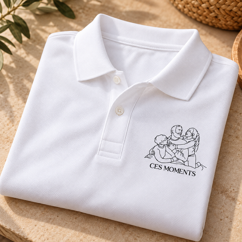 Polo Homme Personnalisé avec Photo dessin au trait – Cadeau Papa, Couple ou Famille