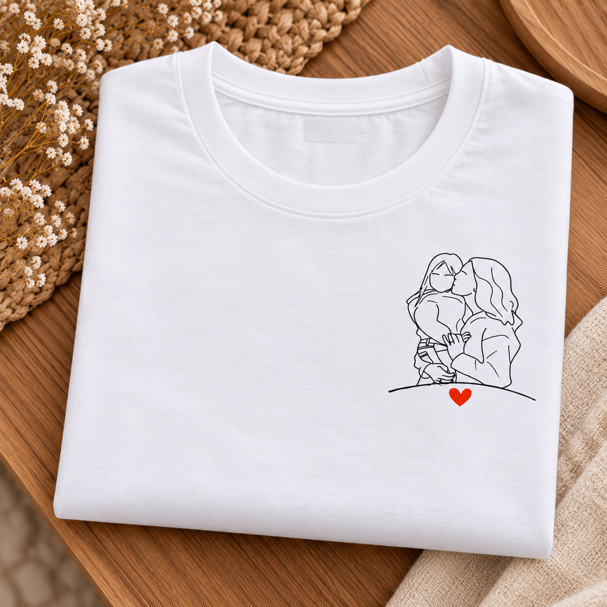 T-Shirt Femme Personnalisé avec Photo – Portrait en Line Art – T-Shirt Personnalisable – Cadeau Unique